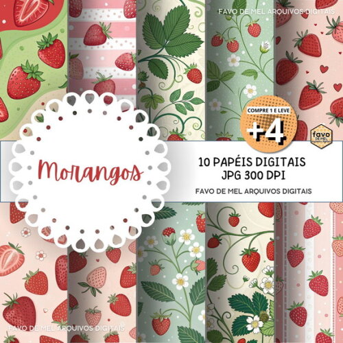 Papel Digital Morangos #2 Jpg (pague 1 Leve +4)