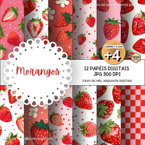 Papel Digital Morangos #3 Jpg (pague 1 Leve +4)