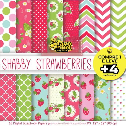 Papel Digital Morangos #4 Morangos Shabby