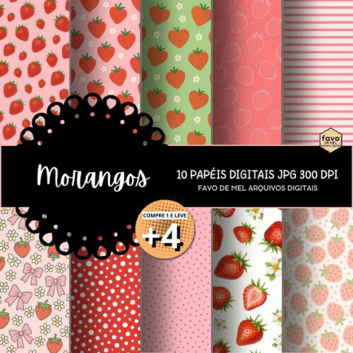 Papel Digital Morangos Jpg (pague 1 Leve +4)