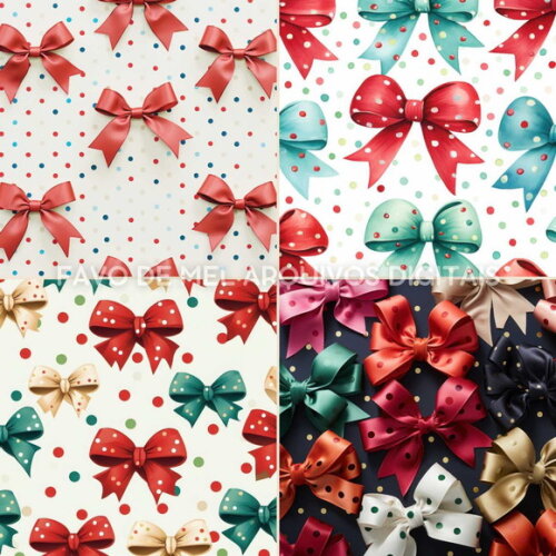 Papel Digital Natal Laços Poá Jpg (pague 1 Leve 5)