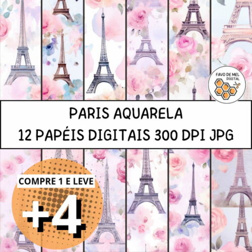 Papel Digital Paris Aquarela - Torre Eiffel Aquarelada