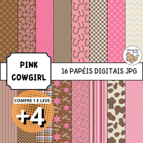 Papel Digital Pink Cowgirl - Boiadeira Vaqueira Rosa