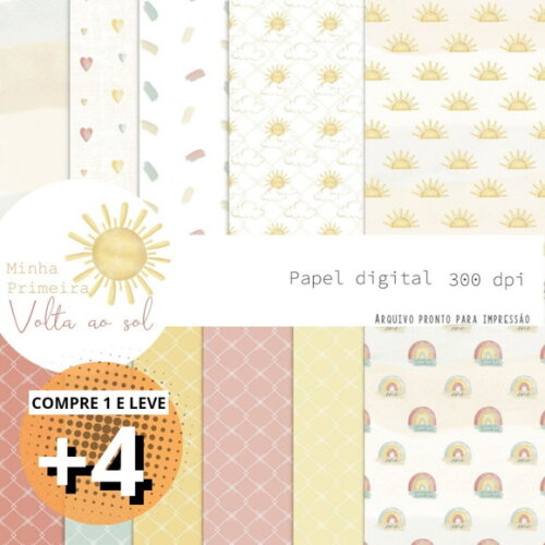 Papel Digital Primeira Volta ao Sol Aquarela Boho Baby