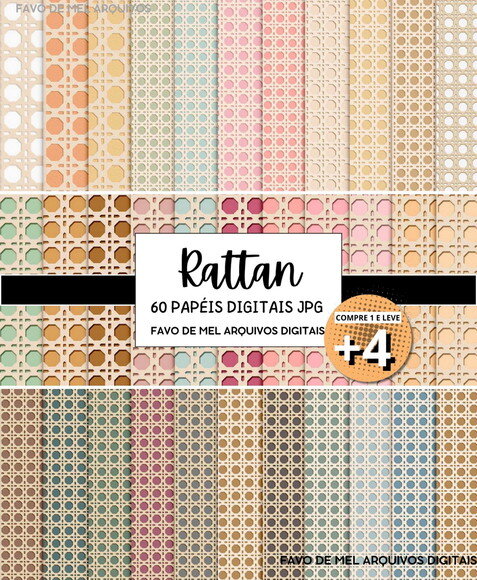 Papel Digital Rattan - Combo 60 Papéis Jpg (pague 1 Leve +4)
