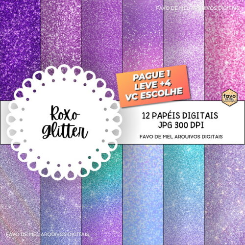 Papel Digital Roxo Glitter Jpg (pague 1 Leve 5)