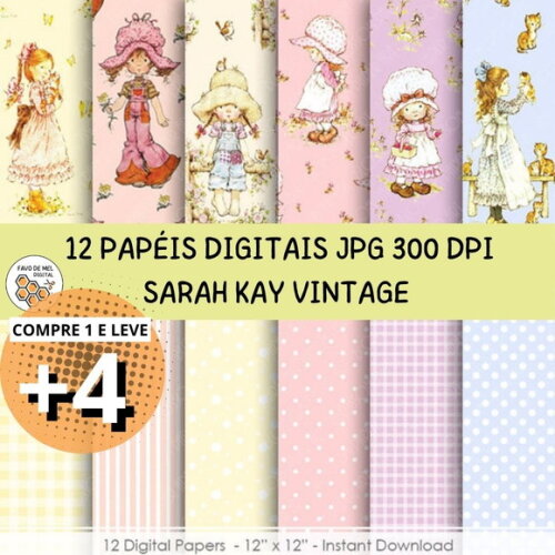 Papel Digital Sarah Key Vintage - Bonecas Sarah Kay Papéis