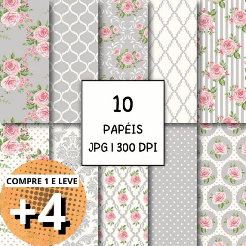 Papel Digital Shabby Chic 10 - Cinza - Light Gray