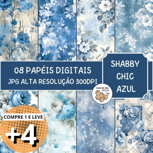 Papel Digital Shabby Chic Azul Floral