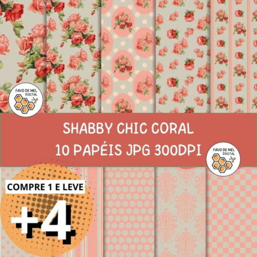 Papel Digital Shabby Chic Coral