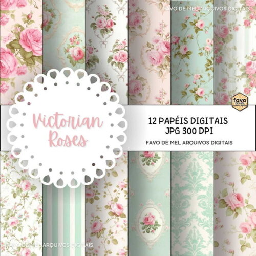 Papel Digital Shabby Chic Floral Rosas Jpg