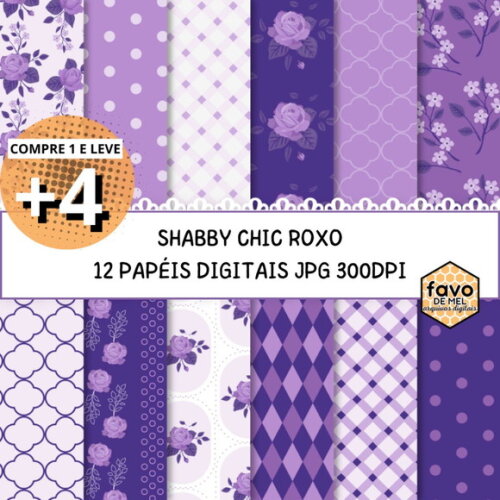 Papel Digital Shabby Chic Floral Roxo (qd)