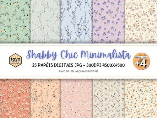 Papel Digital Shabby Chic Minimalista (pague 1 Leve 5)