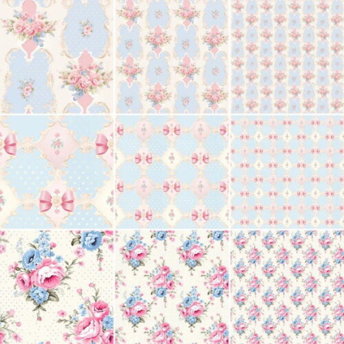Papel Digital Shabby Chic Rosa e Azul Floral - Rococo
