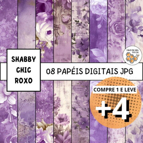 Papel Digital Shabby Chic Roxo Floral - Vintage Purple