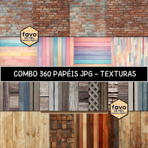 Papel Digital Textura - Madeira Couro Tijolo Tecido - Combo