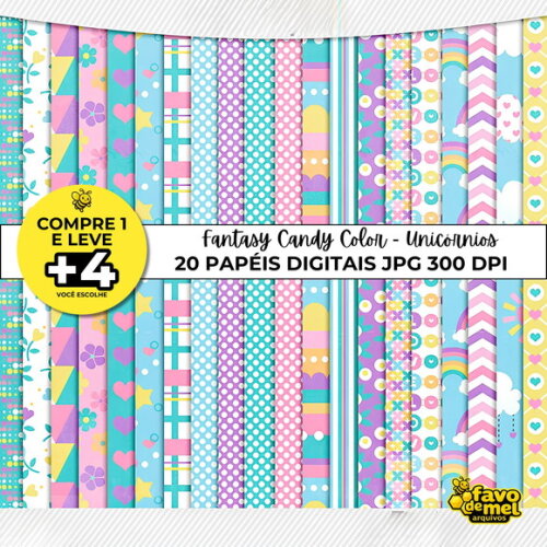 Papel Digital Tons Pastéis Candy Color - Fantasy Unicórnio