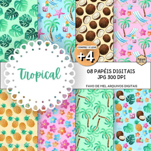 Papel Digital Tropical Verão Jpg (pague 1 Leve 5)