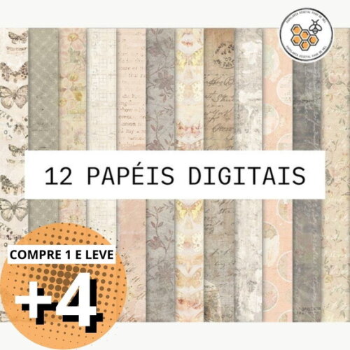 Papel Digital Vintage 08 Borboletas Floral Manuscrito