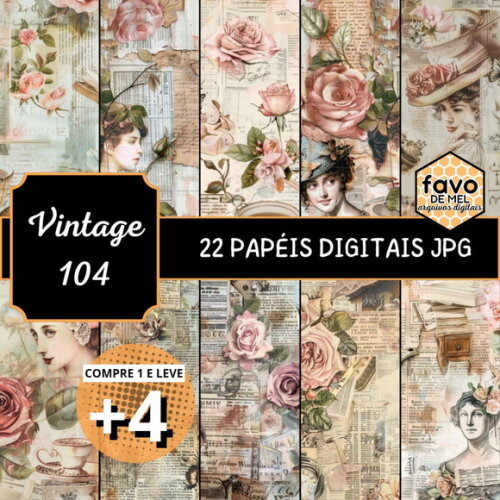 Papel Digital Vintage 104 - Roses Books And Ladies