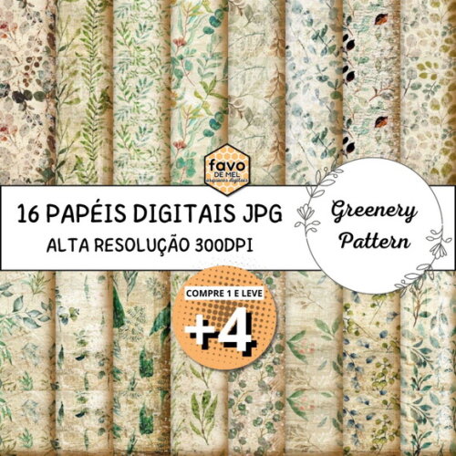 Papel Digital Vintage 106 - Folhas Verdes Greenery