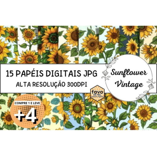 Papel Digital Vintage 107 - Girassol Sunny Sunflowers