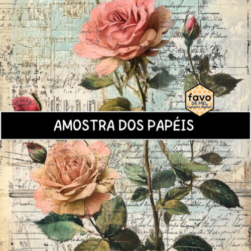 Papel Digital Vintage 109 - Rosas Junk Journal Scrapbook