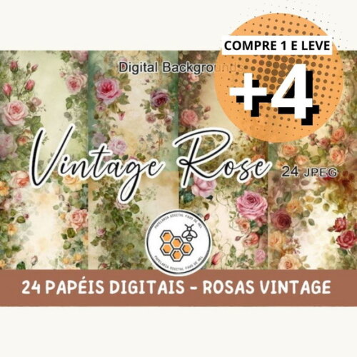 Papel Digital Vintage 11 Rosas Vintage Retrô