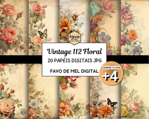 Papel Digital Vintage 112 Floral Aquarela