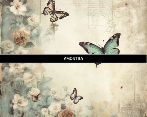 Papel Digital Vintage 113 Floral Azul Aquarela - Blue