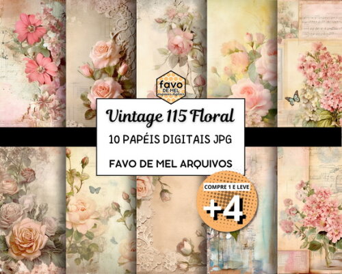 Papel Digital Vintage 115 Floral Light Aquarela Jpg