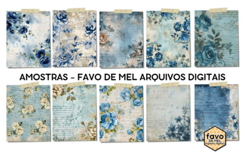 Papel Digital Vintage 117 Vintage Blue Floral Azul Jpg