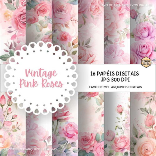 Papel Digital Vintage 119 Rosas Delicadas Pink Jpg
