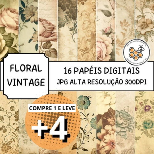 Papel Digital Vintage 19 - Vintage Floral Sépia