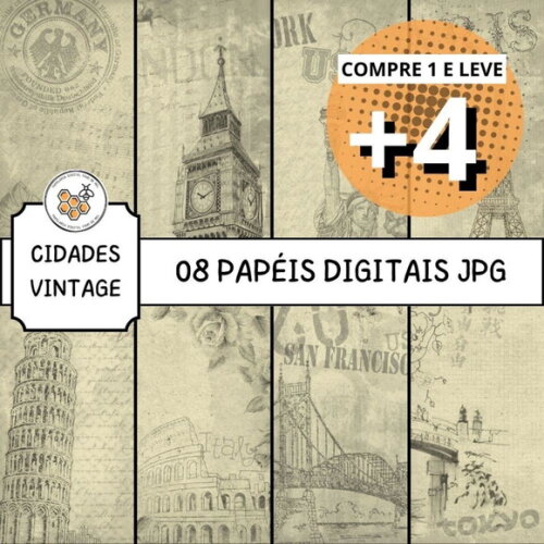 Papel Digital Vintage 21 - Cidades Londres Paris Roma Etc
