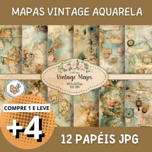 Papel Digital Vintage 33 - Mapas Vintage Aquarela