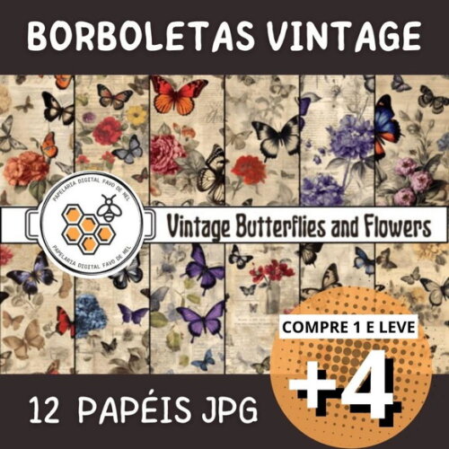 Papel Digital Vintage 39 - Butterflies And Flowers
