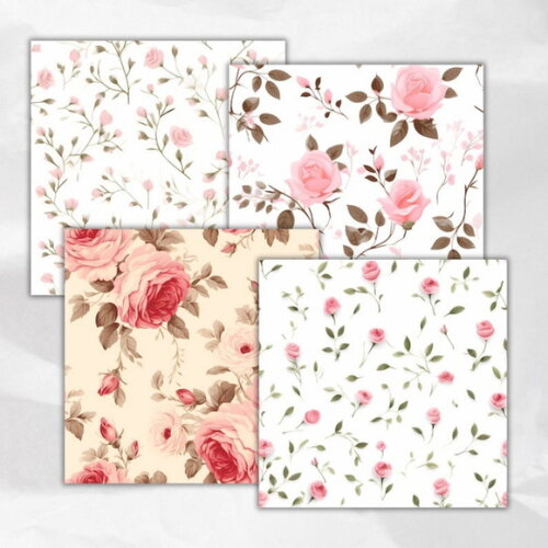 Papel Digital Vintage 45 Rosas Vintage Aquarela