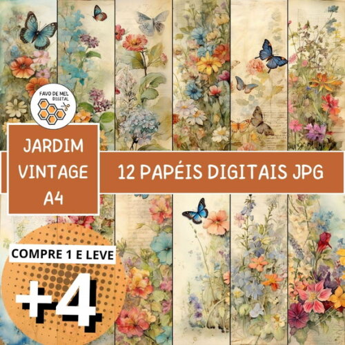 Papel Digital Vintage 53 - Jardim Wildflowers