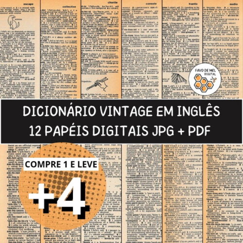 Papel Digital Vintage 56 - Páginas de Dicionário Inglês