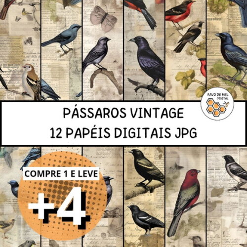 Papel Digital Vintage 57 - Pássaros - Vintage Birds