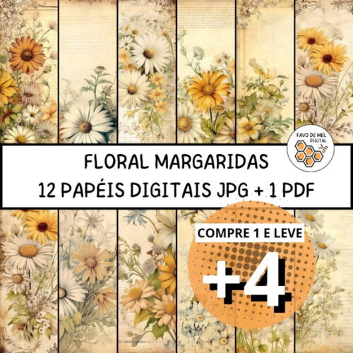 Papel Digital Vintage 58 - Floral Margaridas - Blooming
