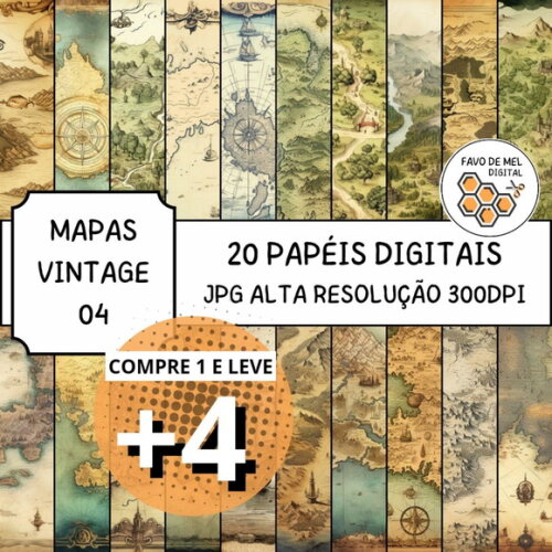 Papel Digital Vintage 59 - Mapas Vintage Aquarela