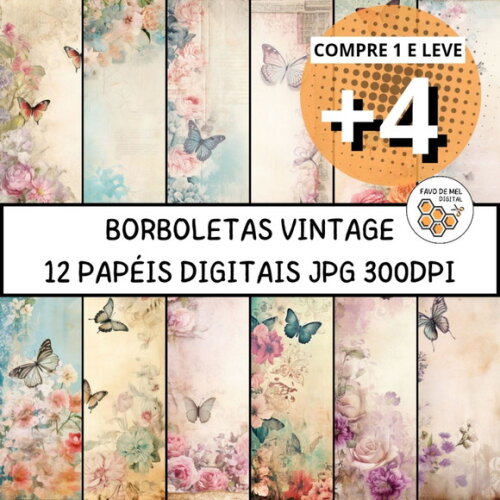 Papel Digital Vintage 60 - Borboletas Beautiful Butterflies