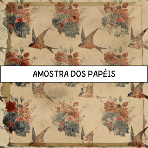 Papel Digital Vintage 61 - Pássaros - Bird Ephemera Dc