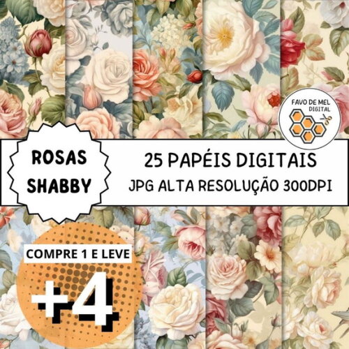 Papel Digital Vintage 64 - Rosas Shabby