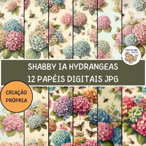 Papel Digital Vintage 67 Hortênsias - Shabby Ia Hydrangeas