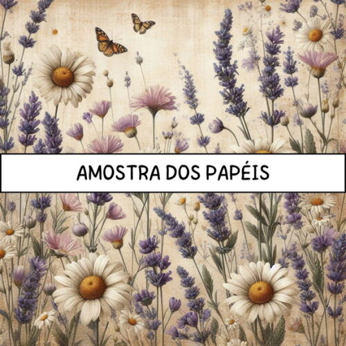 Papel Digital Vintage 71 - Flores do Campo Lavanda Girassol