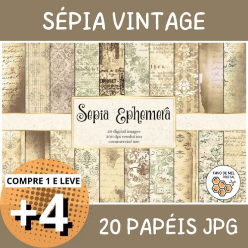 Papel Digital Vintage 72 - Sépia Ephemera