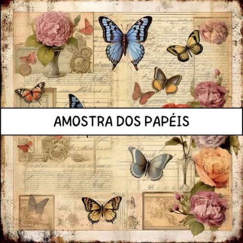 Papel Digital Vintage 74 Rosas e Borboletas - Vintage Roses